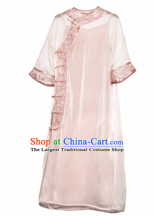 Chinese Traditional Light Pink Cheongsam Costume Republic of China Mandarin Qipao Dress for Women