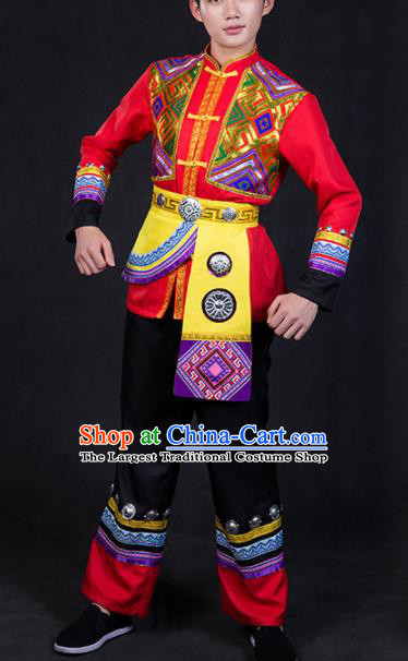 Chinese Traditional Zhuang Nationality Festival Compere Outfits Ethnic Minority Folk Dance Stage Show Costume for Men