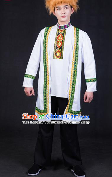 Chinese Traditional Kazak Nationality Festival Compere White Outfits Ethnic Minority Folk Dance Stage Show Costume for Men