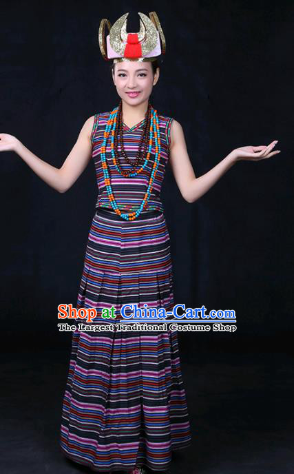 Chinese Traditional Drung Nationality Stage Show Dress Ethnic Minority Folk Dance Costume for Women