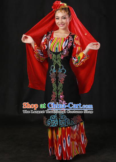 Chinese Traditional Ozbek Nationality Dress Ethnic Minority Folk Dance Stage Show Costume for Women