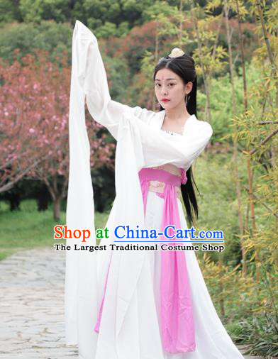 Chinese Traditional Classical Dance White Hanfu Dress Ancient Drama Court Princess Costume for Women