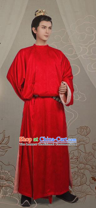 Chinese Ancient Royal Prince Red Clothing Traditional Tang Dynasty Nobility Childe Costumes for Men