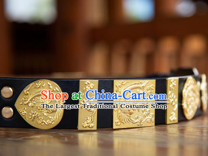 Traditional Chinese Ming Dynasty Swordsman Leather Belt Ancient Imperial Guards Waistband for Men