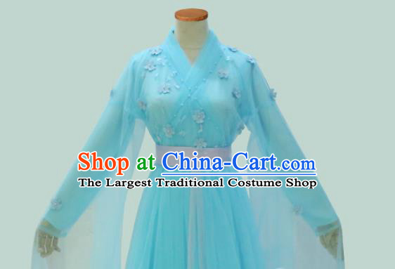 Chinese Drama Ancient Swordswoman Blue Hanfu Dress Ming Dynasty Princess Costume for Women