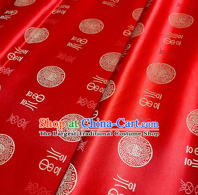 Chinese Traditional Fu Character Pattern Red Brocade Fabric Silk Satin Fabric Hanfu Material