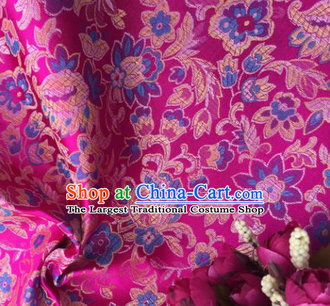 Chinese Traditional Flowers Pattern Rosy Brocade Fabric Silk Satin Fabric Hanfu Material
