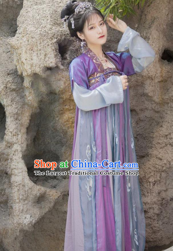 Chinese Ancient Court Maid Embroidered Dress Traditional Tang Dynasty Palace Lady Costumes for Women