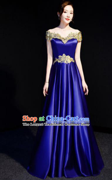 Top Compere Royalblue Flat Shoulder Full Dress Evening Party Costume for Women
