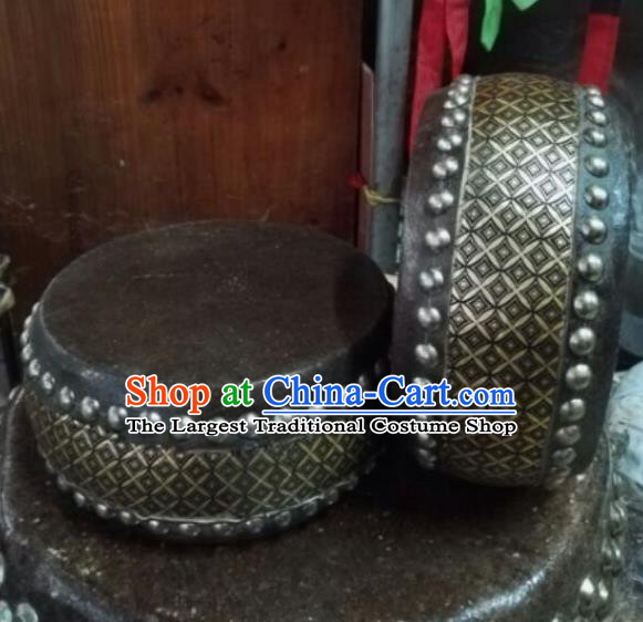 Chinese Lion Dance Black Tupan Cowhide Drum Traditional Lion Dance Musical lnstruments Drum