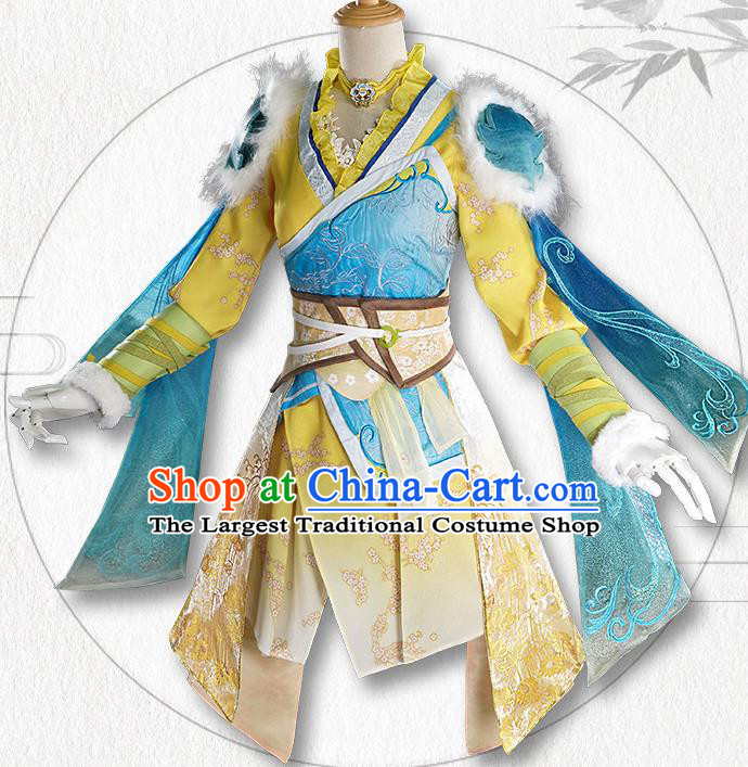 Chinese Traditional Cosplay Goddess Yellow Hanfu Dress Ancient Swordswoman Costumes for Women