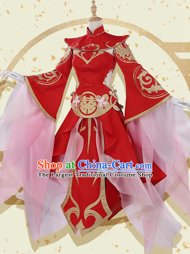 Chinese Traditional Cosplay Wedding Goddess Red Hanfu Dress Ancient Female Swordsman Costumes for Women