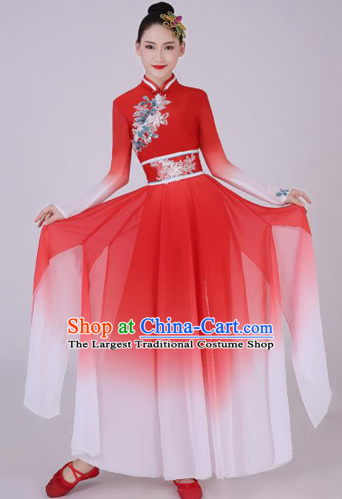 Chinese Traditional Classical Dance Red Dress Umbrella Dance Costume for Women