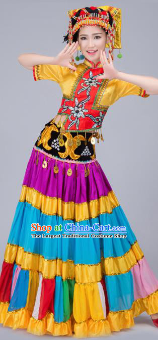 Chinese Traditional Yi Nationality Folk Dance Dress Ethnic Stage Show Costume for Women