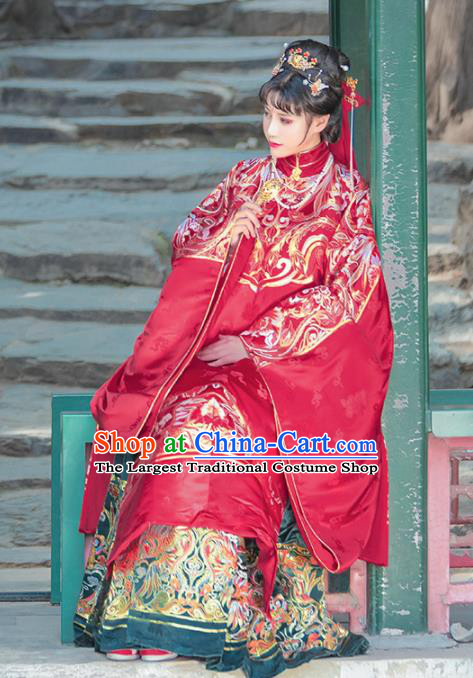 Chinese Traditional Ming Dynasty Wedding Red Hanfu Dress Ancient Royal Queen Costumes for Women