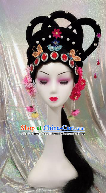 Traditional Chinese Beijing Opera Goddess Wig Sheath and Hairpins Headdress Peking Opera Diva Hair Accessories for Women