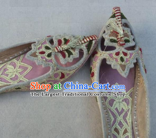 Asian India Traditional Embroidered Pink Slippers Indian Handmade Shoes for Women