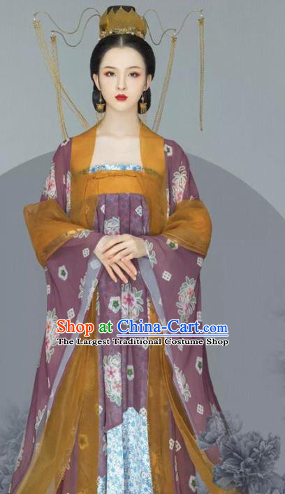 Traditional Chinese Tang Dynasty Imperial Consort Hanfu Dress Ancient Noble Lady Replica Costumes and Headpiece for Women