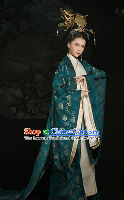 Chinese Ancient Imperial Concubine Embroidered Dress Traditional Han Dynasty Court Queen Costumes and Headpiece for Women