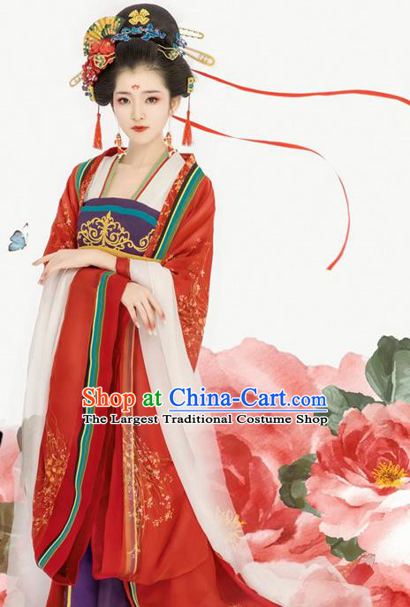 Chinese Ancient Royal Consort Red Hanfu Dress Traditional Tang Dynasty Empress Costumes for Women