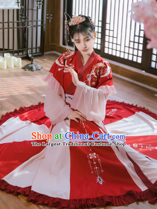 Traditional Chinese Jin Dynasty Palace Princess Historical Costumes Ancient Royal Infanta Red Hanfu Dress for Women