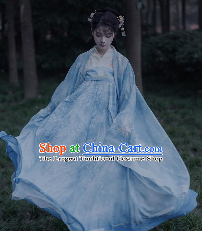 Traditional Chinese Ancient Court Princess Blue Hanfu Dress Song Dynasty Patrician Lady Historical Costumes for Women