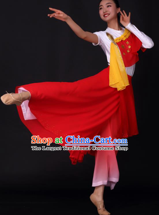 Chinese Traditional Drum Dance Red Dress China Folk Dance Stage Performance Costume for Women