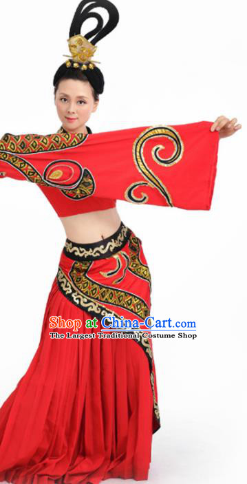 Chinese Fan Dance Umbrella Dance Red Dress Traditional Classical Dance Stage Performance Costume for Women