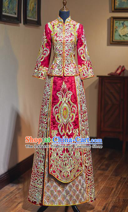 Chinese Traditional Embroidered Xiuhe Suits Wedding Dress Ancient Bride Costume for Women