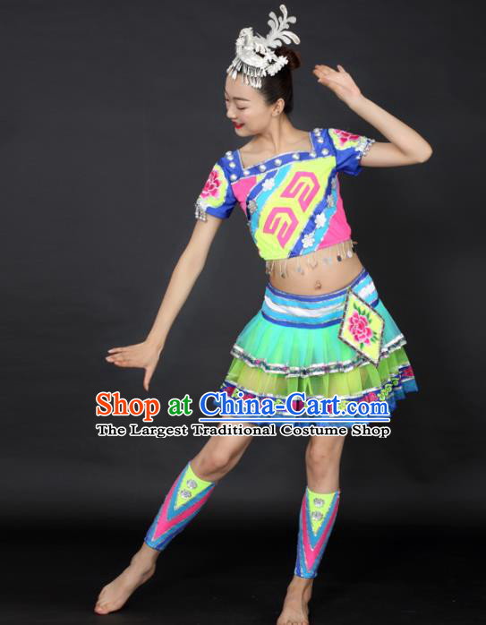 Chinese Hmong Dance Short Dress Traditional Miao Nationality Stage Performance Costume for Women