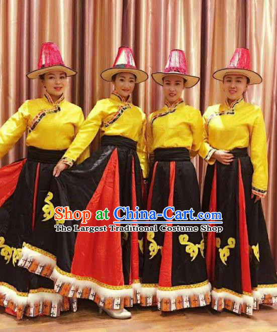 Chinese Zang Nationality Folk Dance Costumes Traditional Tibetan Ethnic Dress for Women