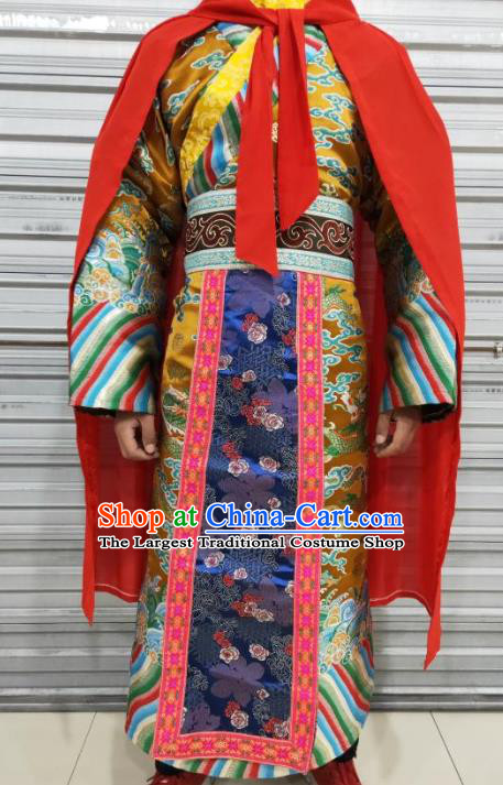 Chinese Ancient Emperor Golden Costumes Traditional Tang Dynasty Court Clothing for Men