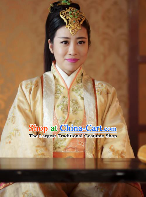 Chinese Ancient Empress Costume Spring and Autumn Period Historical Television The Ugly Queen Zhong Wuyan Dress and Headpiece for Women