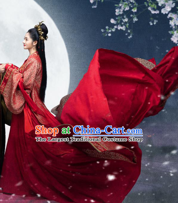 Drama Miss Truth Chinese Ancient Tang Dynasty Female Forensic Ran Yan Wedding Red Dress Costume and Headpiece for Women