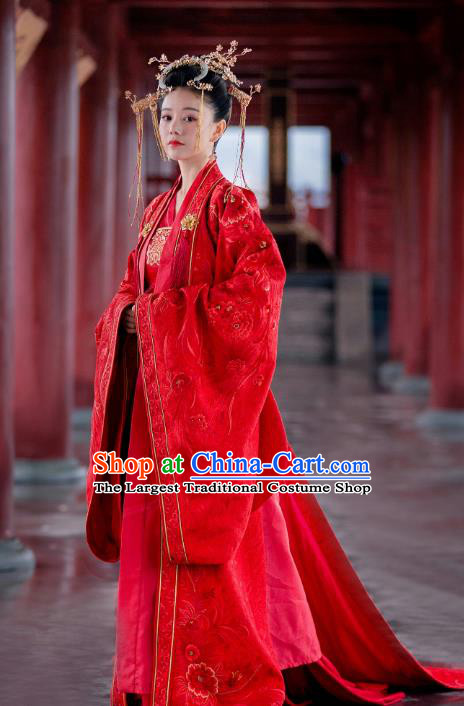 Drama Miss Truth Chinese Ancient Nobility Lady Ran Meiyu Red Hanfu Dress Tang Dynasty Wedding Costume and Headpiece for Women