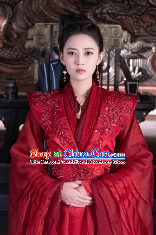 Chinese Ancient Infanta Feng Wanmian Wedding Red Hanfu Dress Drama The Love Lasts Two Minds Costume and Headpiece for Women