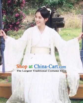 Chinese Ancient Noble Lady Han Yunxi White Hanfu Dress Drama Legend of Yun Xi Costume and Headpiece for Women