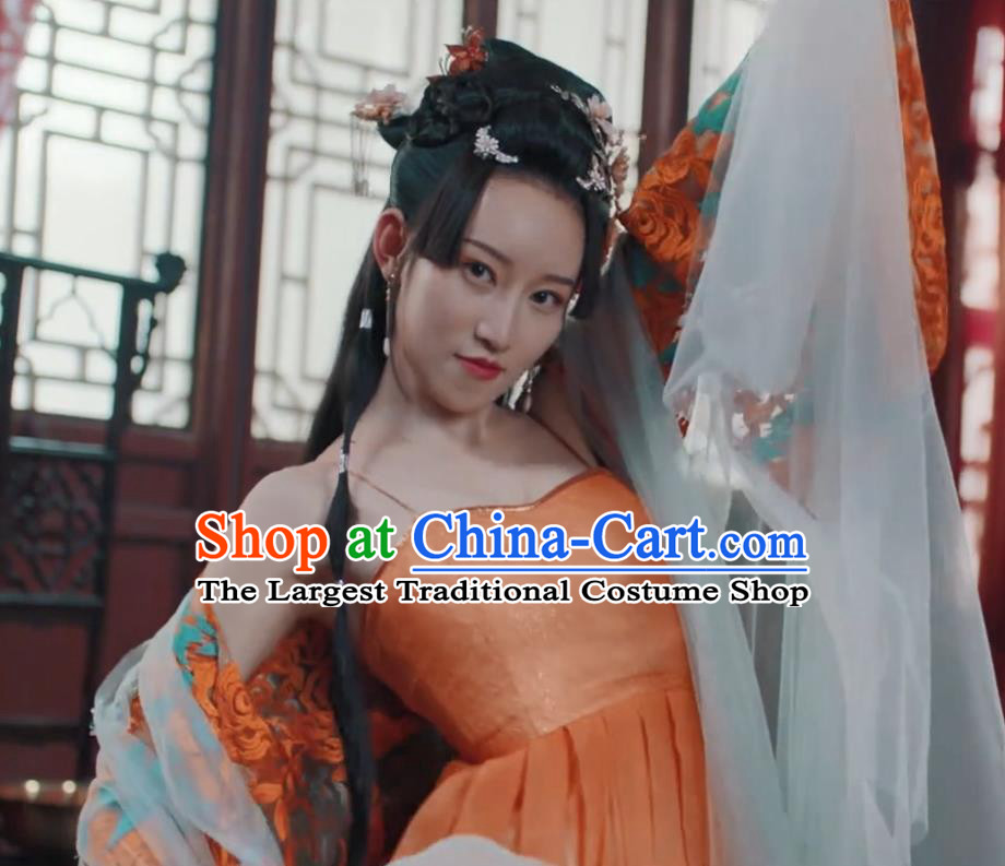 Drama Tao Hua Jie Chinese Ancient Ming Dynasty Courtesan Dance Hanfu Dress Costume and Headpiece for Women