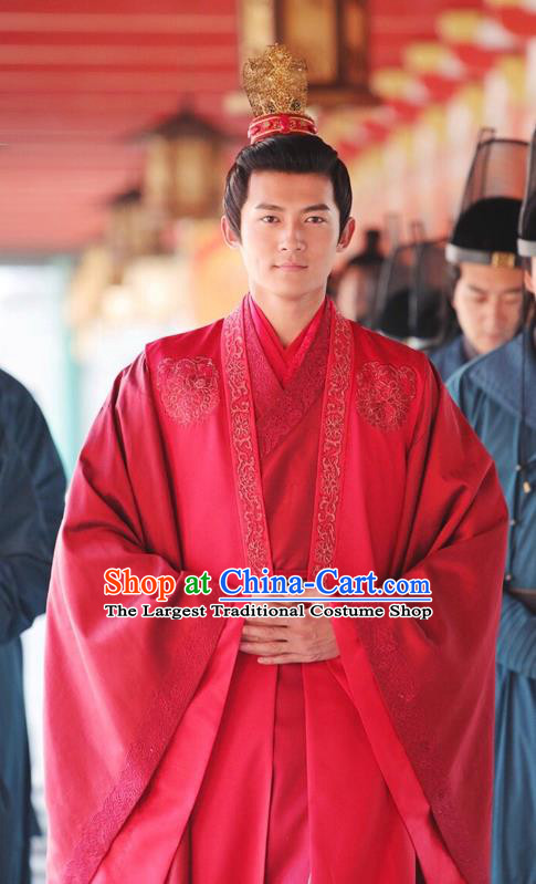 Chinese Ancient Crown Prince Ren Sheng Wedding Clothing Historical Drama Colourful Bone Costume and Headpiece for Men