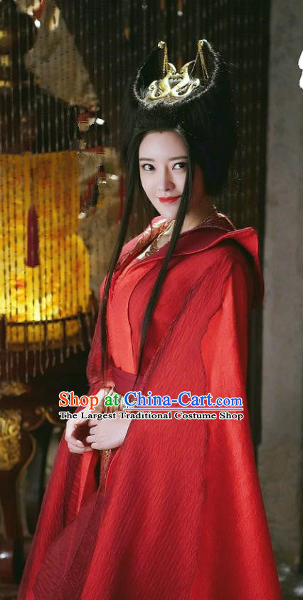 Chinese Ancient Swordswoman Xiao Mimi Red Hanfu Dress Drama Handsome Siblings Costume and Headpiece for Women