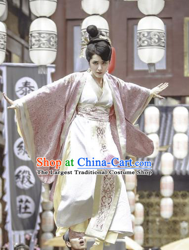 Chinese Historical Drama Swords of Legends Ancient Female Flamen Fu Qingjiao Costume and Headpiece for Women