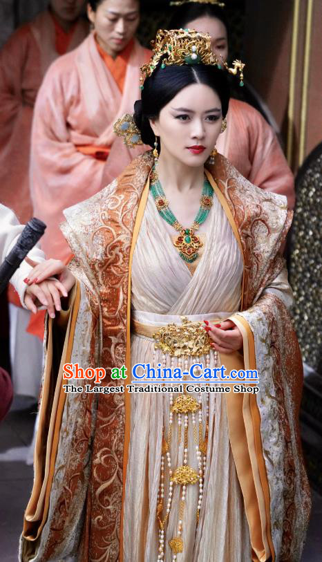 Chinese Ancient Queen Mother Fu Yuan Historical Drama Princess Silver Costume and Headpiece for Women