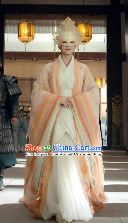 Chinese Ancient Royal Princess Rong Le Orange Hanfu Dress Historical Drama Princess Silver Pink Costume and Headpiece for Women