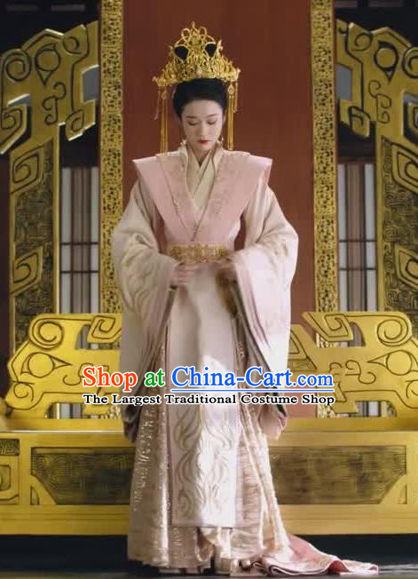 Chinese Ancient Royal Empress Rong Le Pink Historical Drama Princess Silver Costume and Headpiece for Women