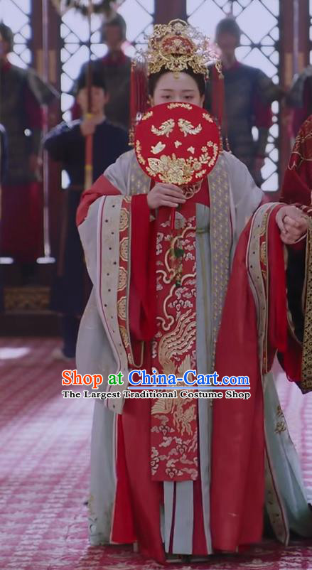 Chinese Ancient Princess Consort Li Mingyue Wedding Hanfu Dress Historical Drama The Love By Hypnotic Costume and Headpiece for Women