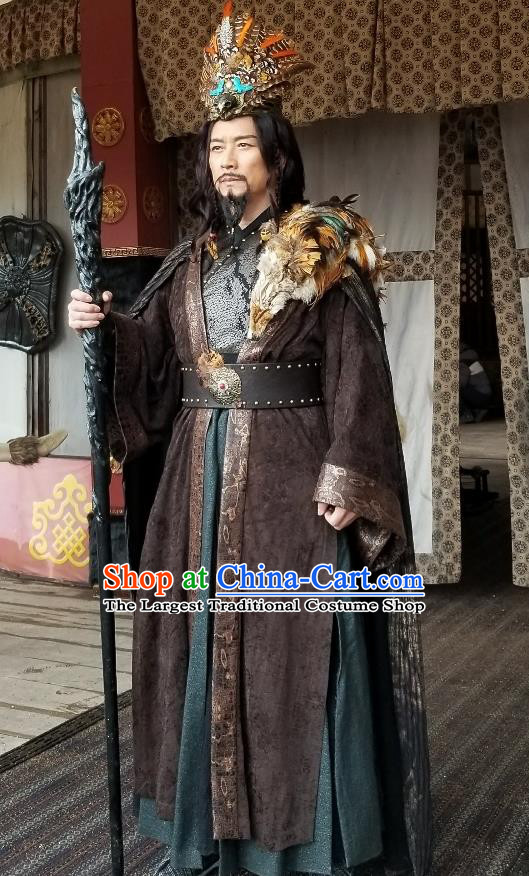 Drama Sword Dynasty Chinese Ancient King Zhan Moke Costume and Headpiece Complete Set