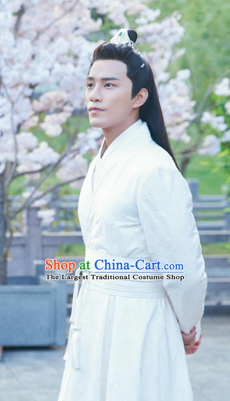 Drama Cinderella Chef Chinese Ancient Swordsman Xia Chunyu White Costume and Headpiece Complete Set