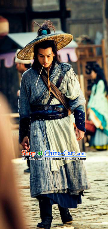 Drama Hero Dream Chinese Ancient Han Dynasty Civilian Swordsman Han Xin Costume and Headpiece Complete Set