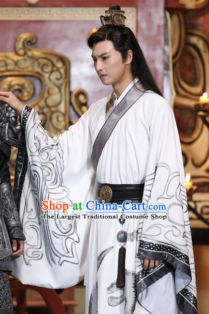 Drama Men with Sword Chinese Ancient King Jian Bin Costume and Headpiece Complete Set