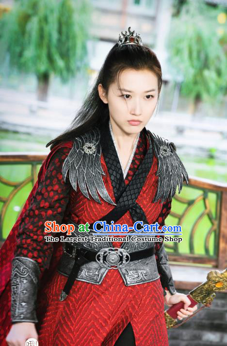 Chinese Ancient Female General Historical Costumes and Hair Accessories Drama Oh My Emperor Wu Shengnan Red Dress